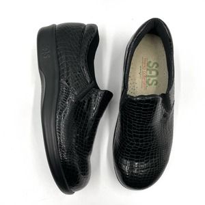 SAS Viva Croc Embossed Patent Leather Clogs Black Loafers Tripad Women Sz 6.5 WW